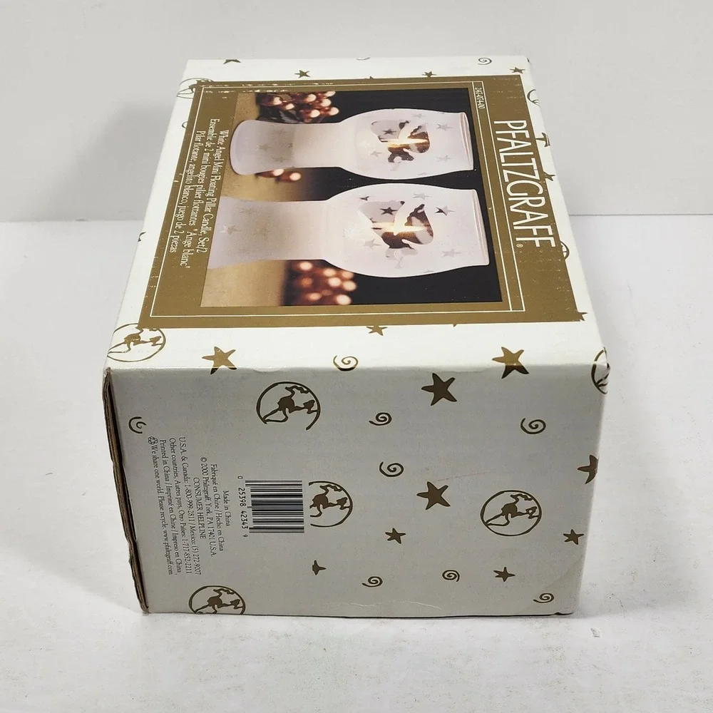 Vintage 2000 Pfaltzgraff White Angel Mini Floating‎ Pillar Candle Set (2) NIB